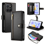 DF-011 For Honor X8c 4G Case Zipper Pocket Wallet Leather Phone Cover with Straps