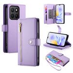 DF-011 For Honor X8c 4G Case Zipper Pocket Wallet Leather Phone Cover with Straps