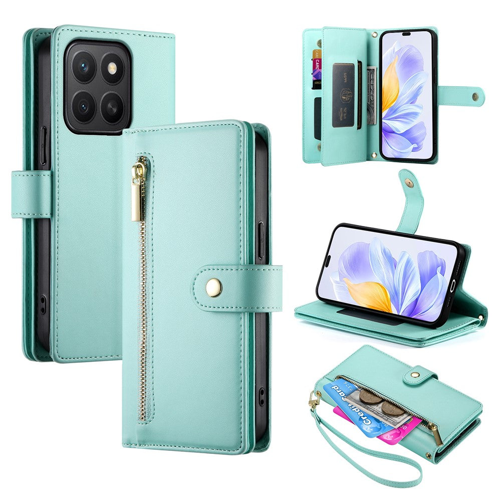 DF-011 For Honor X8c 4G Case Zipper Pocket Wallet Leather Phone Cover with Straps