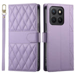 For Honor X8c 4G Case Rhombus Stitching Wallet Stand Leather Phone Cover with Long / Short Strap