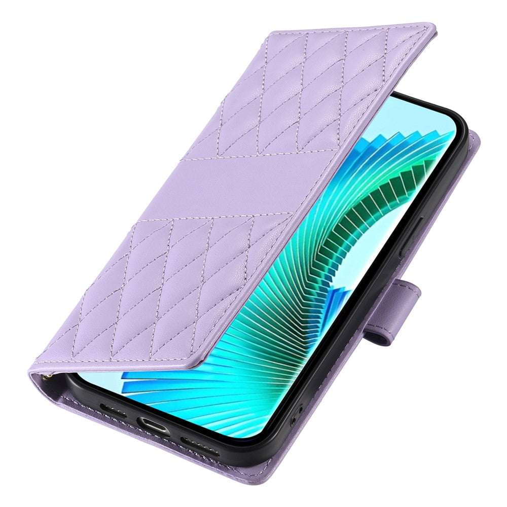 For Honor X8c 4G Case Rhombus Stitching Wallet Stand Leather Phone Cover with Long / Short Strap