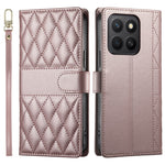 For Honor X8c 4G Case Rhombus Stitching Wallet Stand Leather Phone Cover with Long / Short Strap