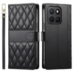For Honor X8c 4G Case Rhombus Stitching Wallet Stand Leather Phone Cover with Long / Short Strap