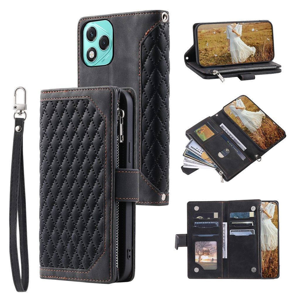Style 005 For Honor 400 Lite 5G Wallet Case Rhombus Stitching Line PU Leather Phone Cover