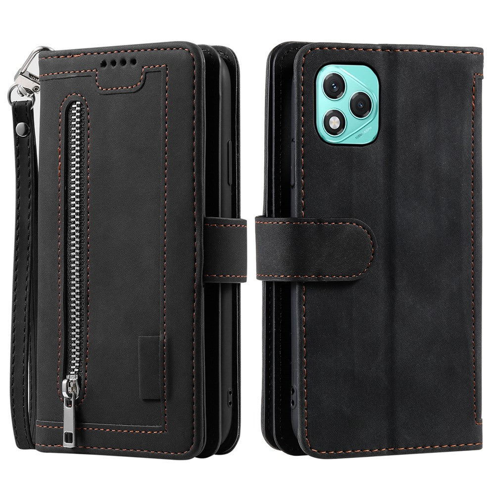 For Honor 400 Lite 5G etui PU læder telefoncover med lynlåspung 9 kortpladser
