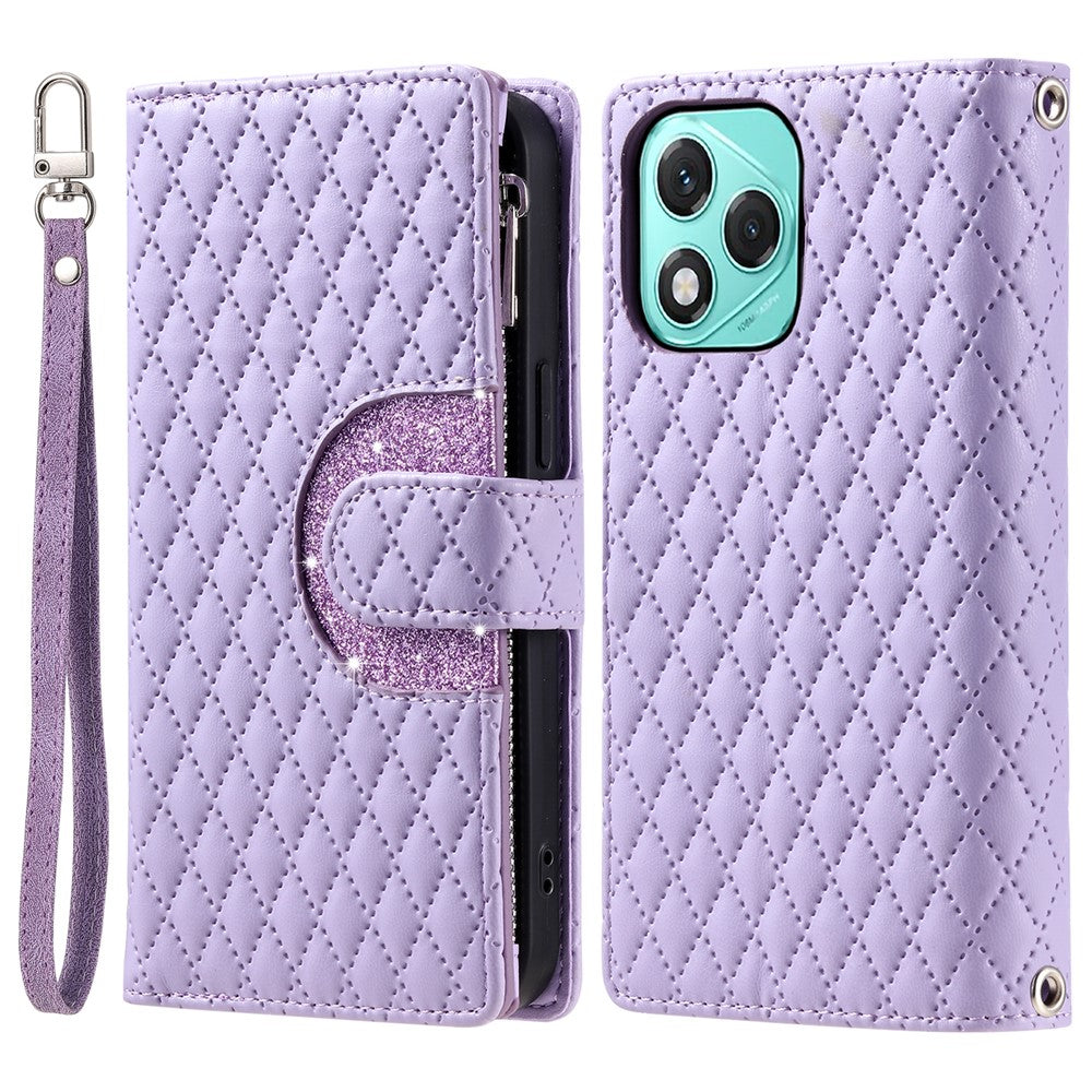 Style 012 til Honor 400 Lite 5G etui med lynlåslomme, glimmerlædercover
