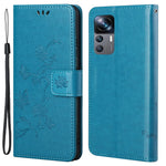 Xiaomi 12T 5G / Redmi K50 Ultra 5G / 12T Pro 5G Fjärilsblomma Präglat PU-läder mobilskal Plånboksfodral Fullt skyddsfodral