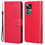 Xiaomi 12T 5G / Redmi K50 Ultra 5G / 12T Pro 5G Fjärilsblomma Präglat PU-läder mobilskal Plånboksfodral Fullt skyddsfodral