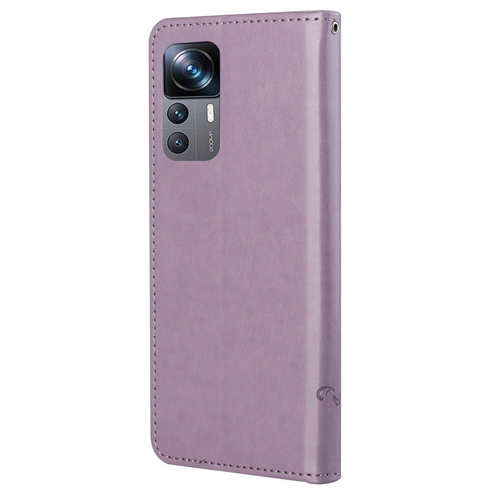 Xiaomi 12T 5G / Redmi K50 Ultra 5G / 12T Pro 5G Fjärilsblomma Präglat PU-läder mobilskal Plånboksfodral Fullt skyddsfodral