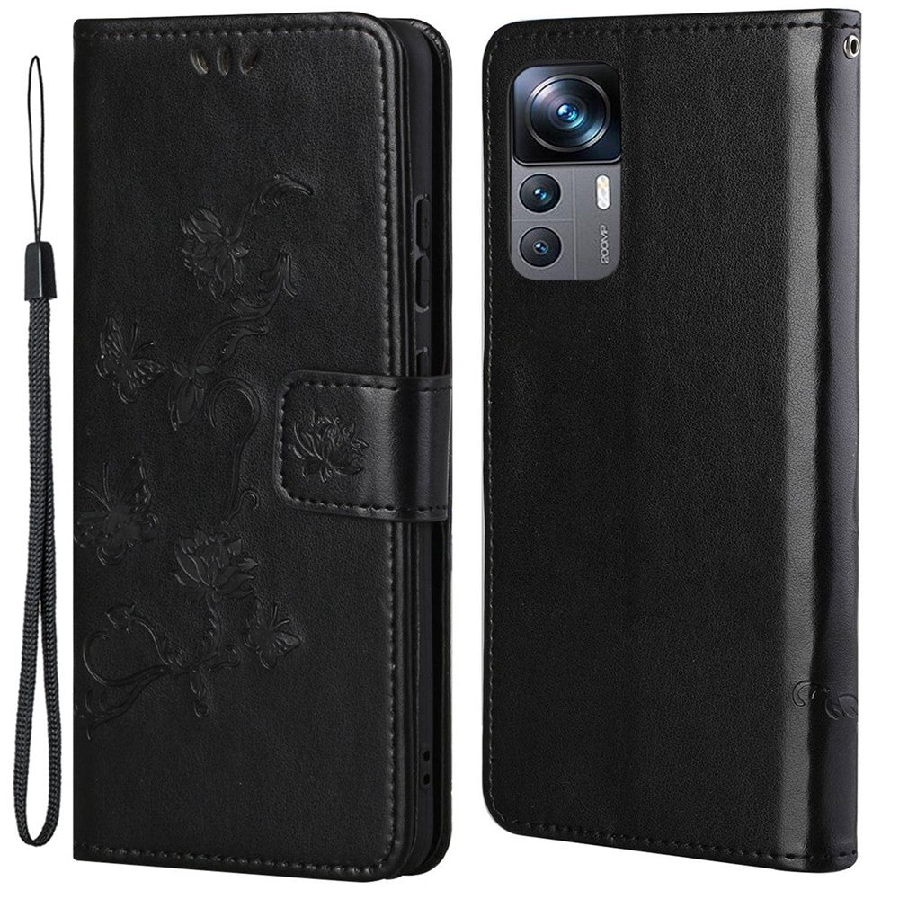 Xiaomi 12T 5G / Redmi K50 Ultra 5G / 12T Pro 5G Fjärilsblomma Präglat PU-läder mobilskal Plånboksfodral Fullt skyddsfodral