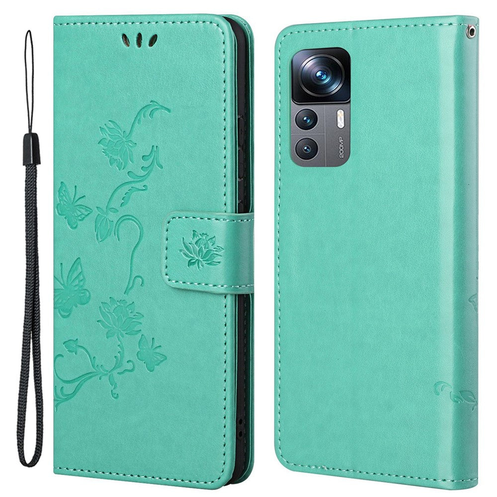 Xiaomi 12T 5G / Redmi K50 Ultra 5G / 12T Pro 5G Fjärilsblomma Präglat PU-läder mobilskal Plånboksfodral Fullt skyddsfodral
