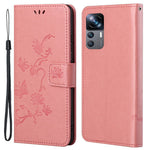 Xiaomi 12T 5G / Redmi K50 Ultra 5G / 12T Pro 5G Fjärilsblomma Präglat PU-läder mobilskal Plånboksfodral Fullt skyddsfodral
