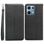 For Xiaomi Redmi Note 14S 4G Wallet Phone Case Checkered Pattern Imprint Leather Flip Cover with Wrist Strap