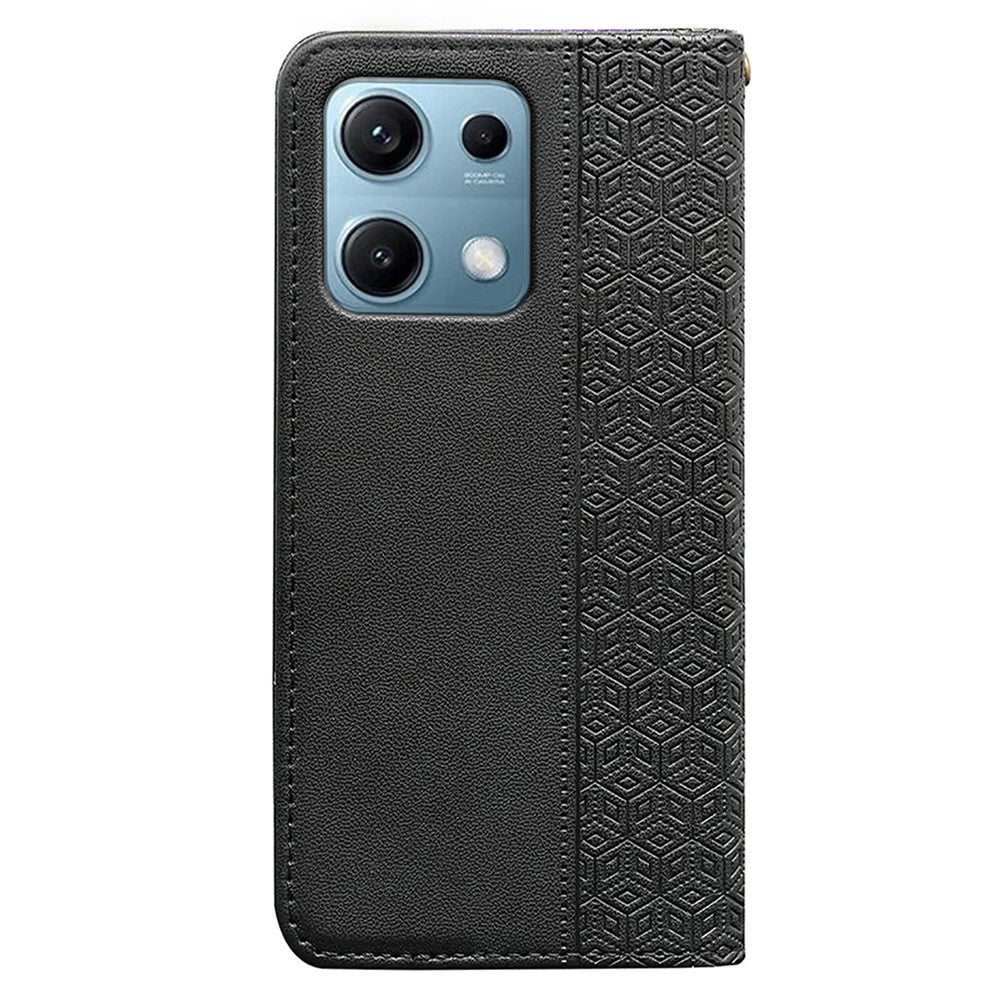 For Xiaomi Redmi Note 14S 4G Wallet Phone Case Checkered Pattern Imprint Leather Flip Cover with Wrist Strap