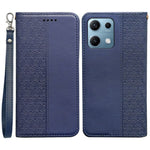 For Xiaomi Redmi Note 14S 4G Wallet Phone Case Checkered Pattern Imprint Leather Flip Cover with Wrist Strap