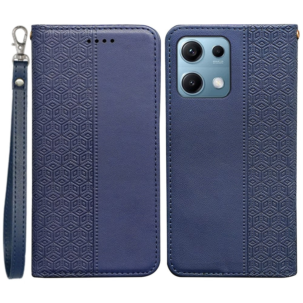 For Xiaomi Redmi Note 14S 4G Wallet Phone Case Checkered Pattern Imprint Leather Flip Cover with Wrist Strap
