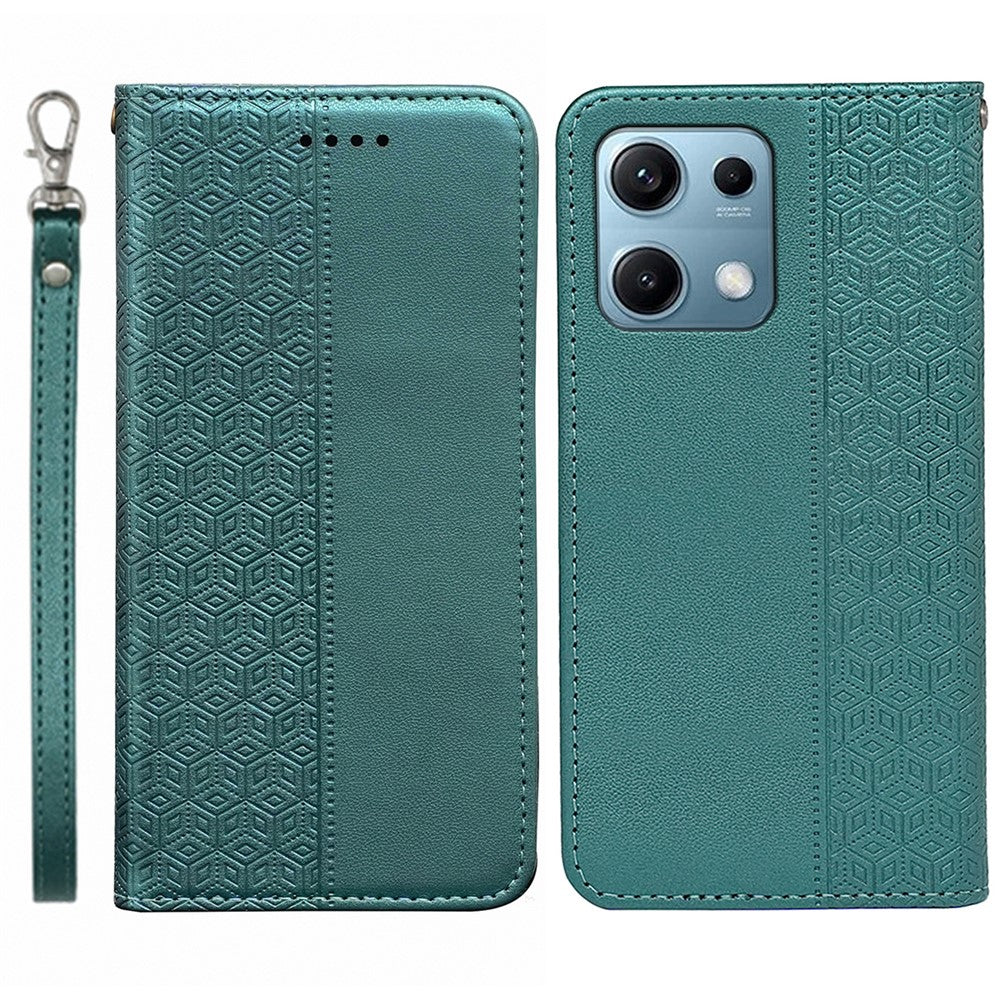 For Xiaomi Redmi Note 14S 4G Wallet Phone Case Checkered Pattern Imprint Leather Flip Cover with Wrist Strap