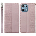 For Xiaomi Redmi Note 14S 4G Wallet Phone Case Checkered Pattern Imprint Leather Flip Cover with Wrist Strap