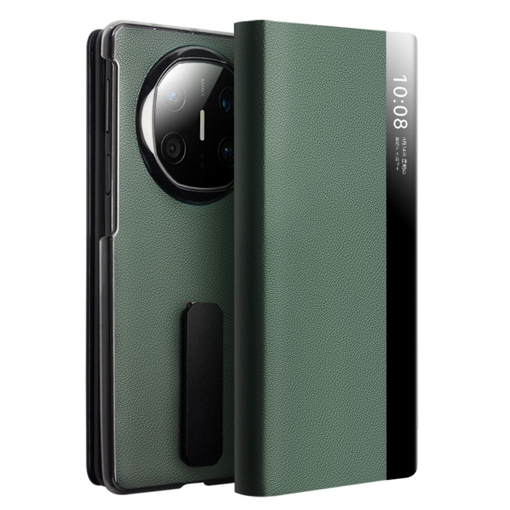 QIALINO For Huawei Mate X6 Case Genuine Cow Leather Kickstand Phone Cover with View Window