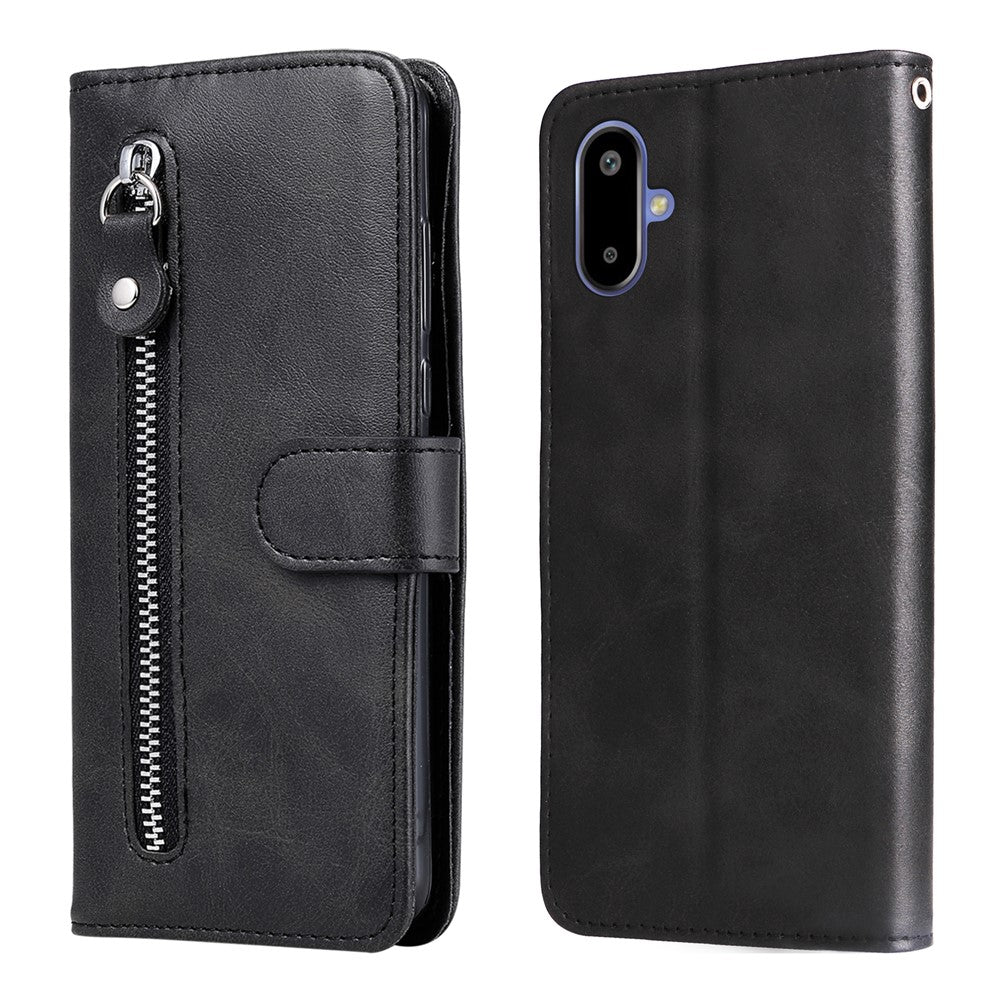 For Samsung Galaxy F06 5G PU Leather Cases with Zipper Pocket Wallet Phone Cover Stand