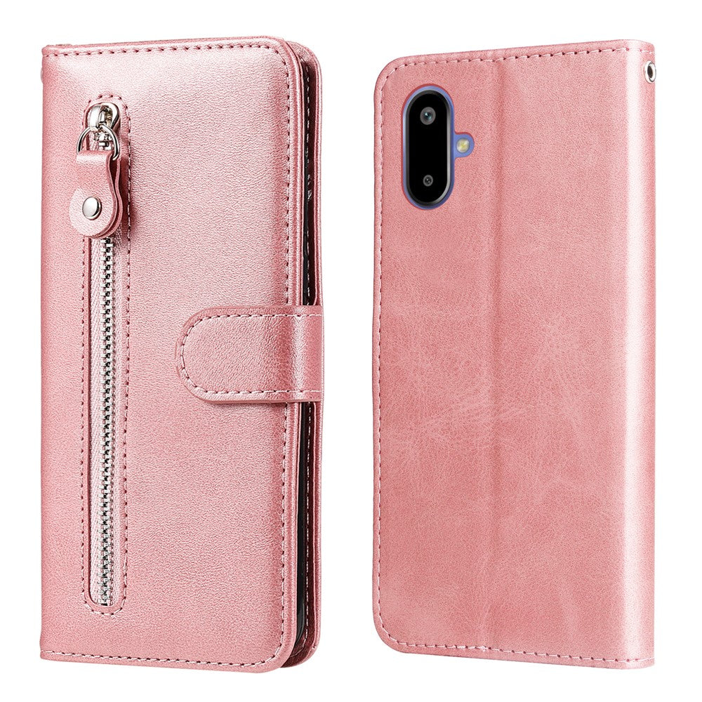 For Samsung Galaxy F06 5G PU Leather Cases with Zipper Pocket Wallet Phone Cover Stand