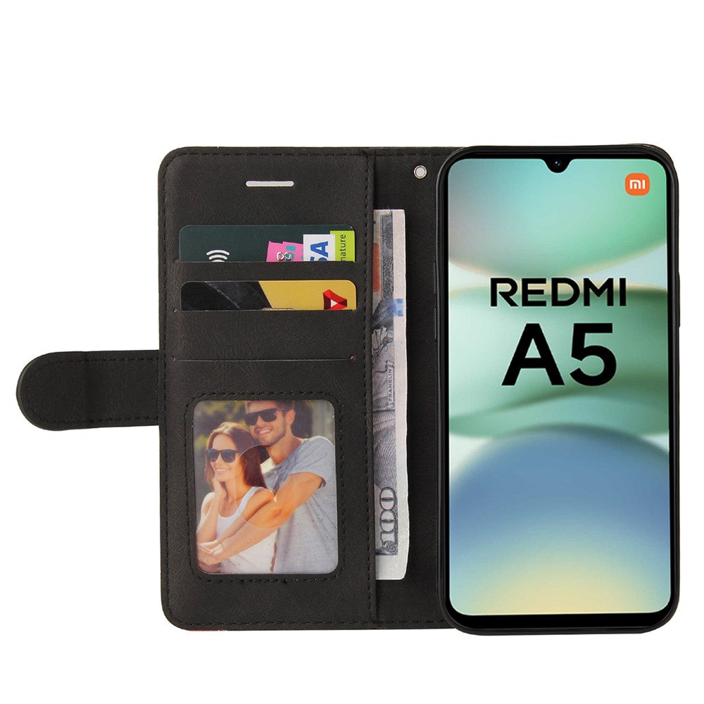 For Xiaomi Redmi A5 NFC (EU) (173.45mm) Leather Phone Case Stand Wallet with Bi-colour Splicing Design