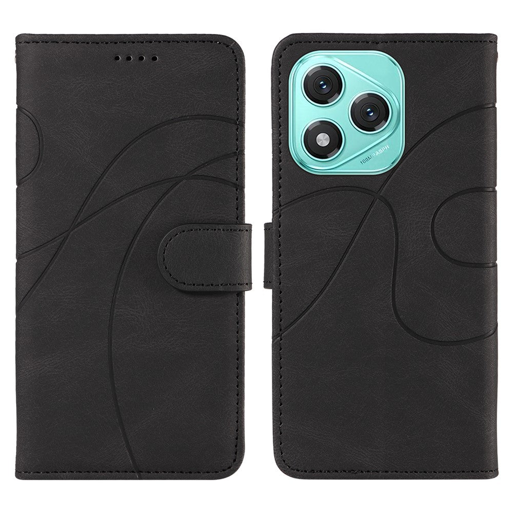 For Honor 400 Lite 5G Wallet Case Leather Phone Cover Stand with Curved Line Design