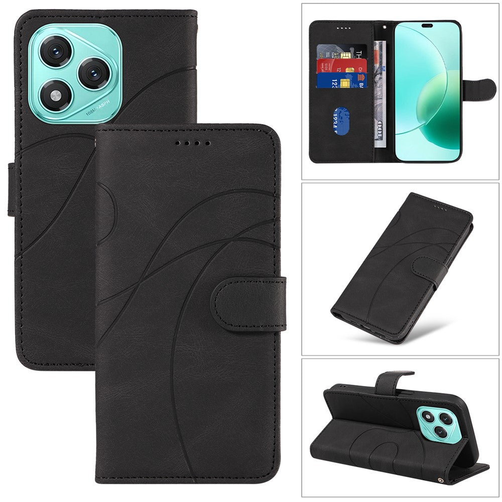 For Honor 400 Lite 5G Wallet Case Leather Phone Cover Stand with Curved Line Design