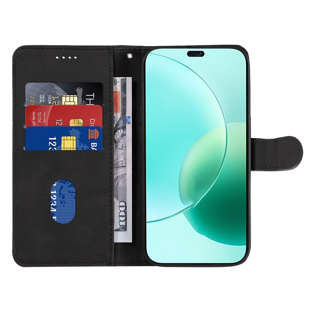 For Honor 400 Lite 5G Wallet Case Leather Phone Cover Stand with Curved Line Design