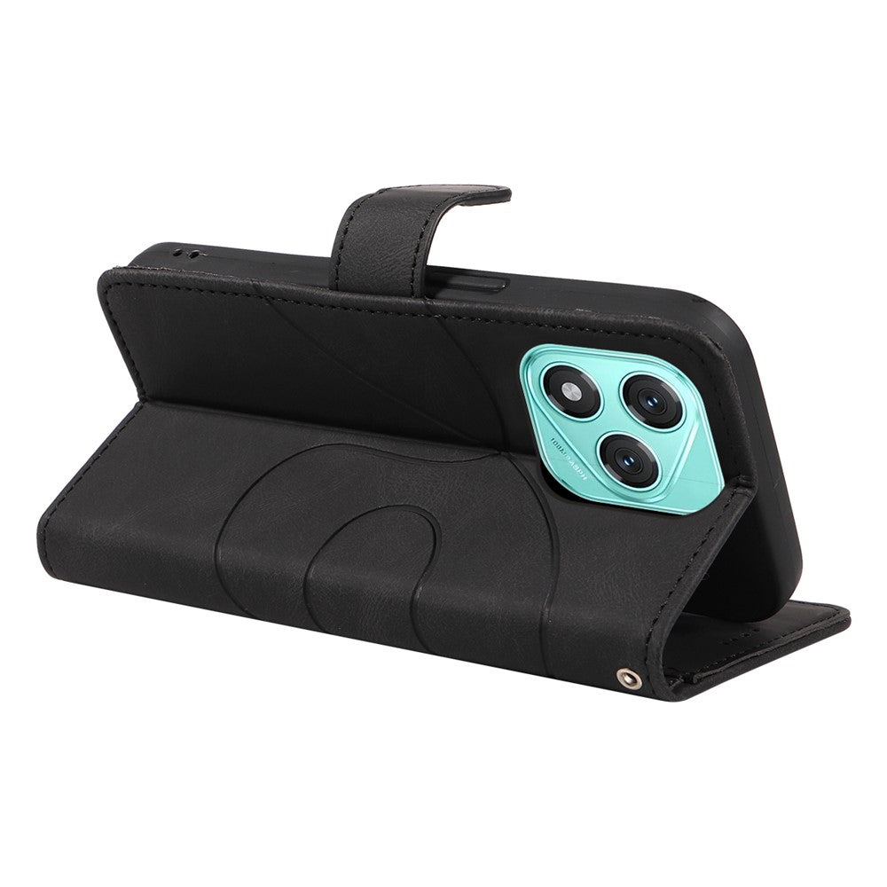 For Honor 400 Lite 5G Wallet Case Leather Phone Cover Stand with Curved Line Design