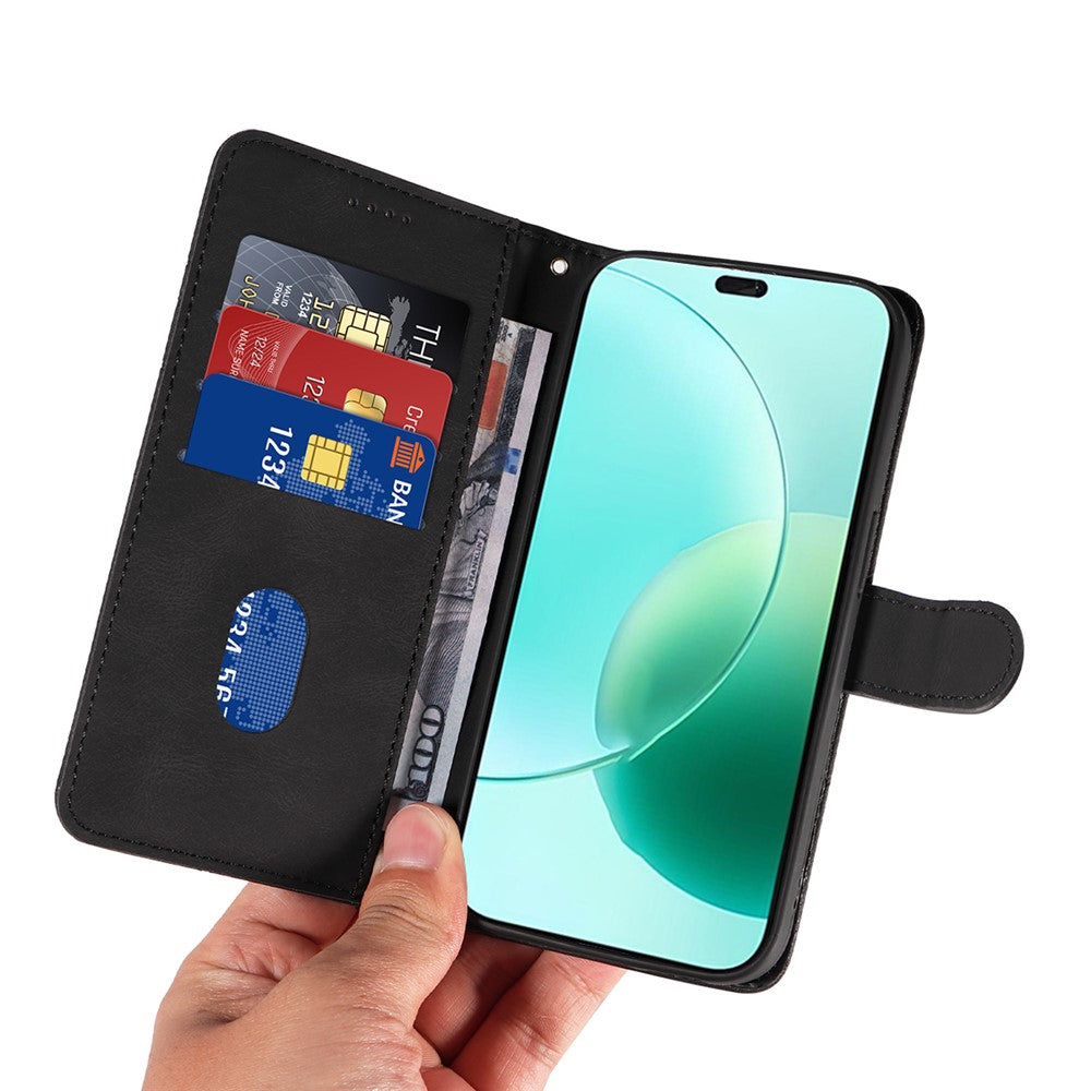 For Honor 400 Lite 5G Wallet Case Leather Phone Cover Stand with Curved Line Design