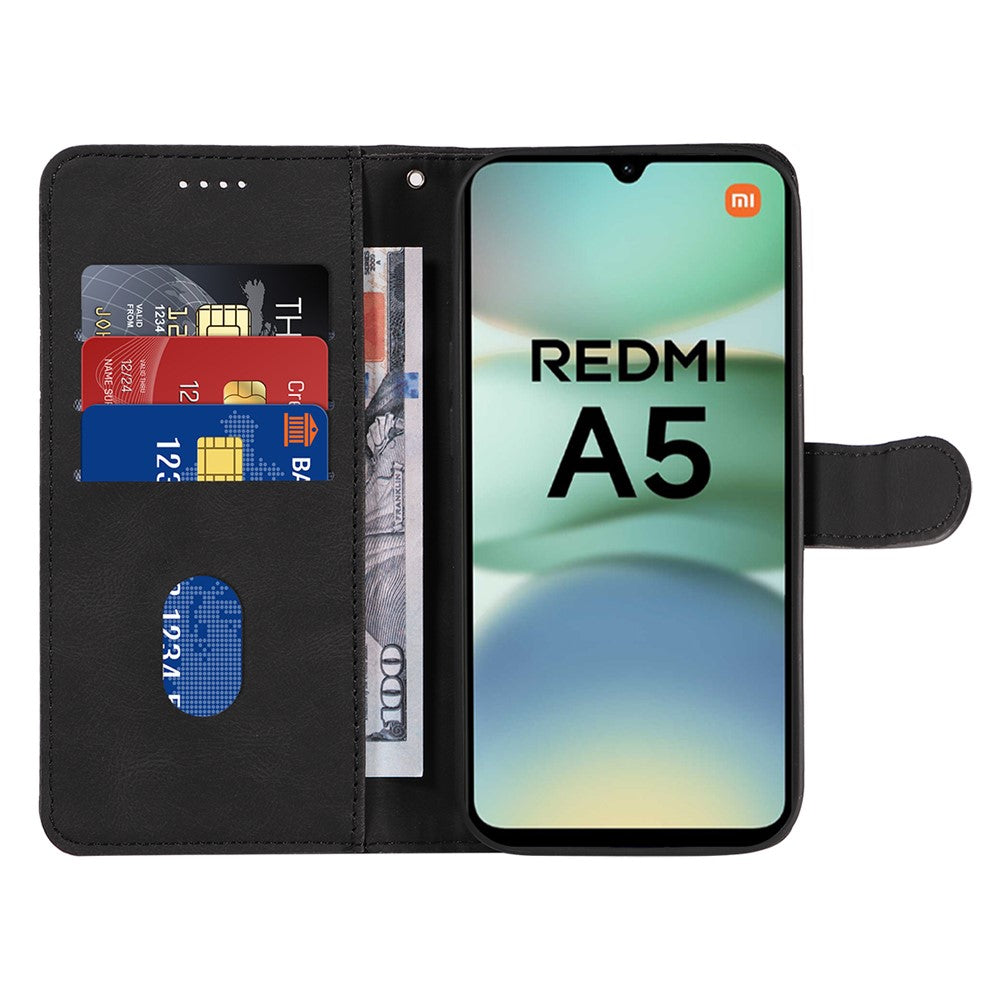 For Xiaomi Redmi A5 NFC (EU) (173.45mm) Wallet Case Leather Phone Cover Stand with Curved Line Design