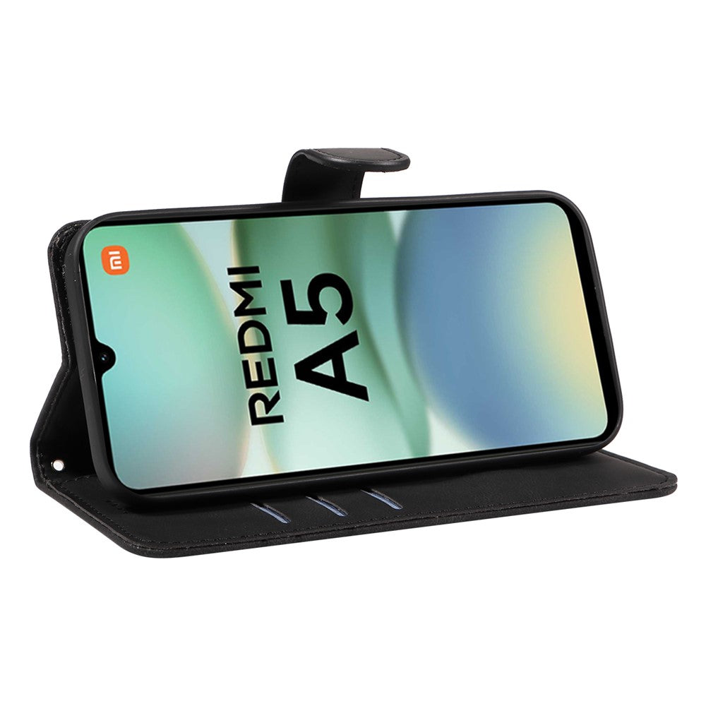 For Xiaomi Redmi A5 NFC (EU) (173.45mm) Wallet Case Leather Phone Cover Stand with Curved Line Design