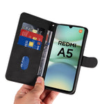 For Xiaomi Redmi A5 NFC (EU) (173.45mm) Wallet Case Leather Phone Cover Stand with Curved Line Design