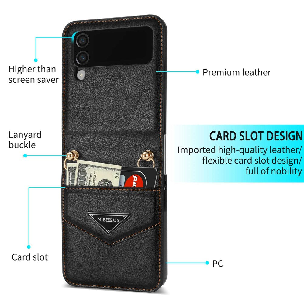 N.BEKUS Anti-Drop Telefoncover til Samsung Galaxy Z Flip3 5G Stødsikkert Cover i PU-læder med Hard PC-skal og Lanyard