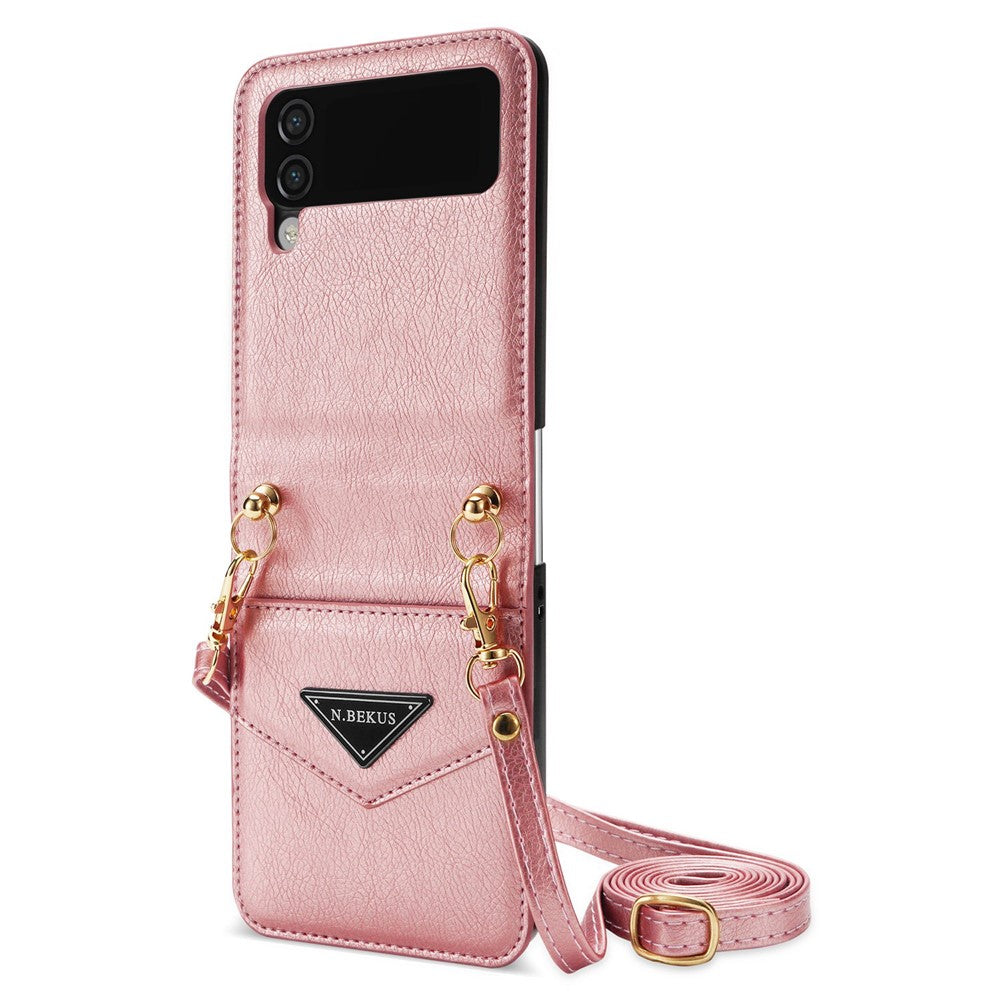 N.BEKUS Anti-Drop Telefoncover til Samsung Galaxy Z Flip3 5G Stødsikkert Cover i PU-læder med Hard PC-skal og Lanyard