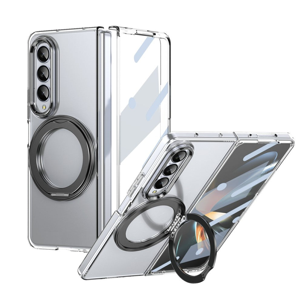 Samsung Galaxy Z Fold4 5G-cover med magnetisk støttefod, transparent PC-mobilcover med HD-skærmfilm