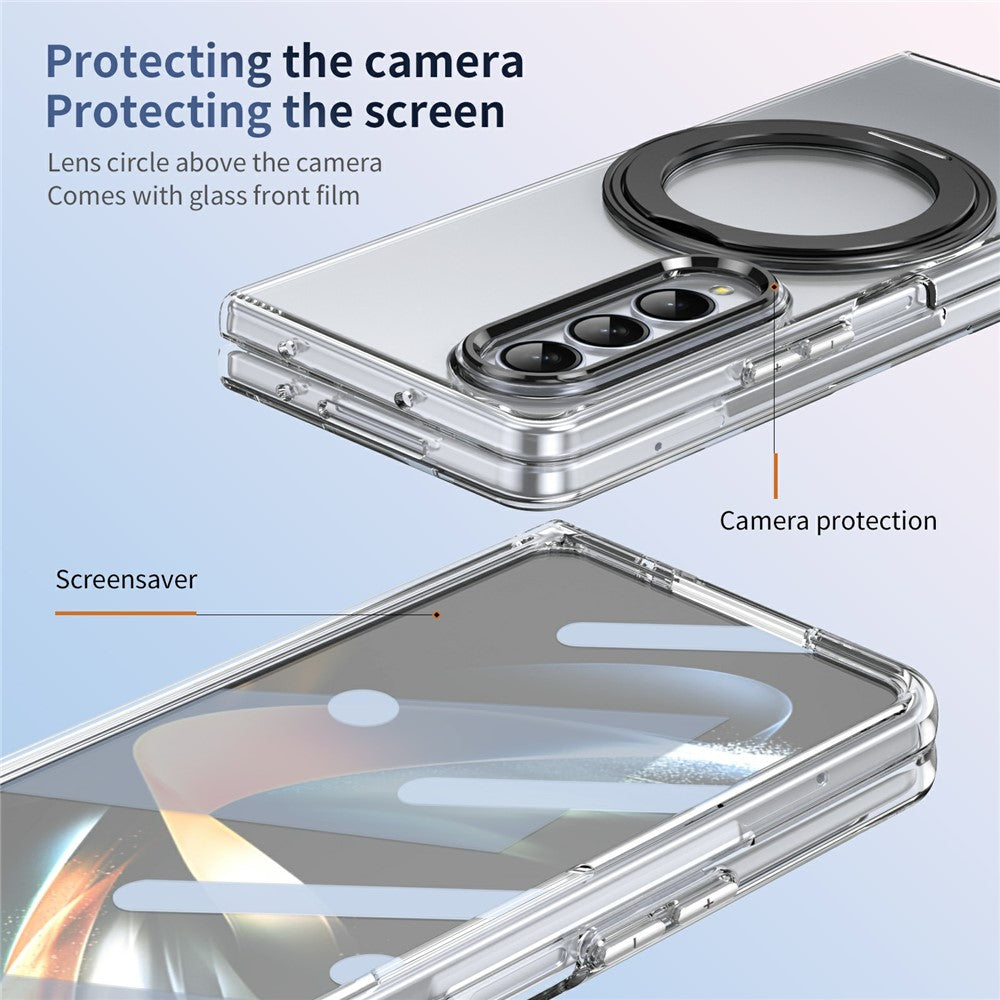 Samsung Galaxy Z Fold4 5G-cover med magnetisk støttefod, transparent PC-mobilcover med HD-skærmfilm