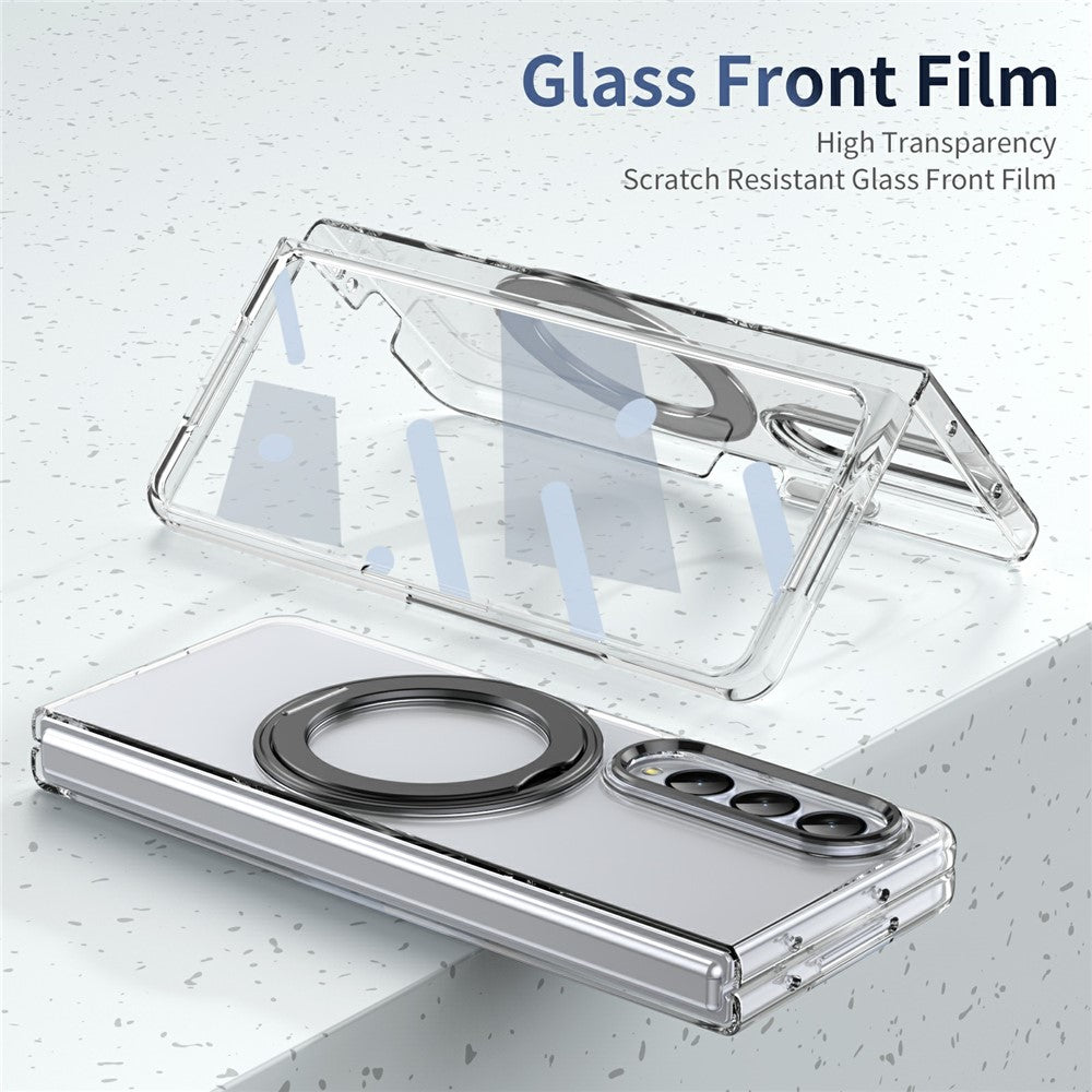 Samsung Galaxy Z Fold4 5G-cover med magnetisk støttefod, transparent PC-mobilcover med HD-skærmfilm