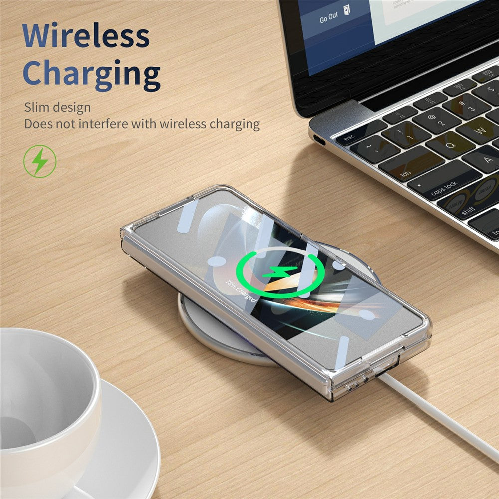 Samsung Galaxy Z Fold4 5G-cover med magnetisk støttefod, transparent PC-mobilcover med HD-skærmfilm