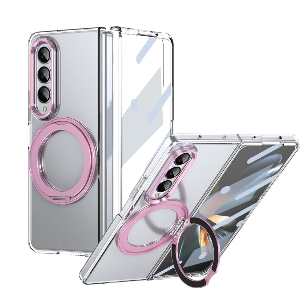 Samsung Galaxy Z Fold4 5G-cover med magnetisk støttefod, transparent PC-mobilcover med HD-skærmfilm
