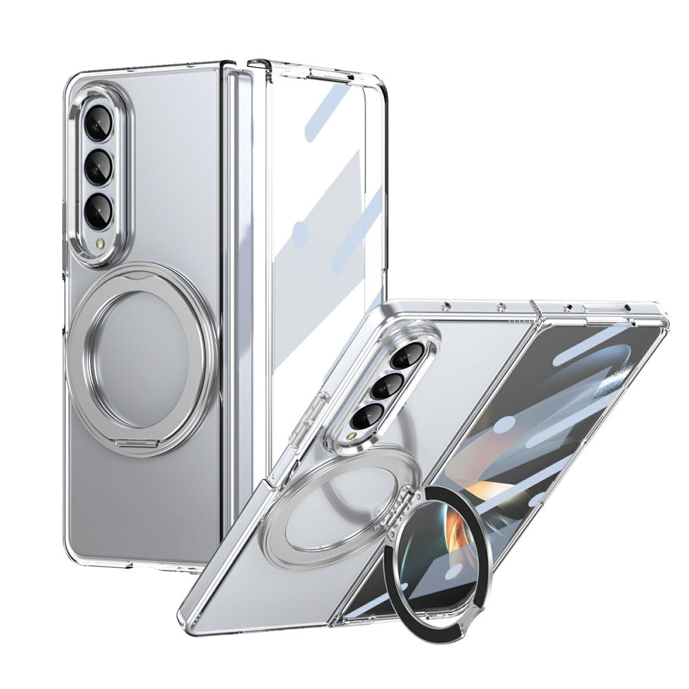 Samsung Galaxy Z Fold4 5G-cover med magnetisk støttefod, transparent PC-mobilcover med HD-skærmfilm