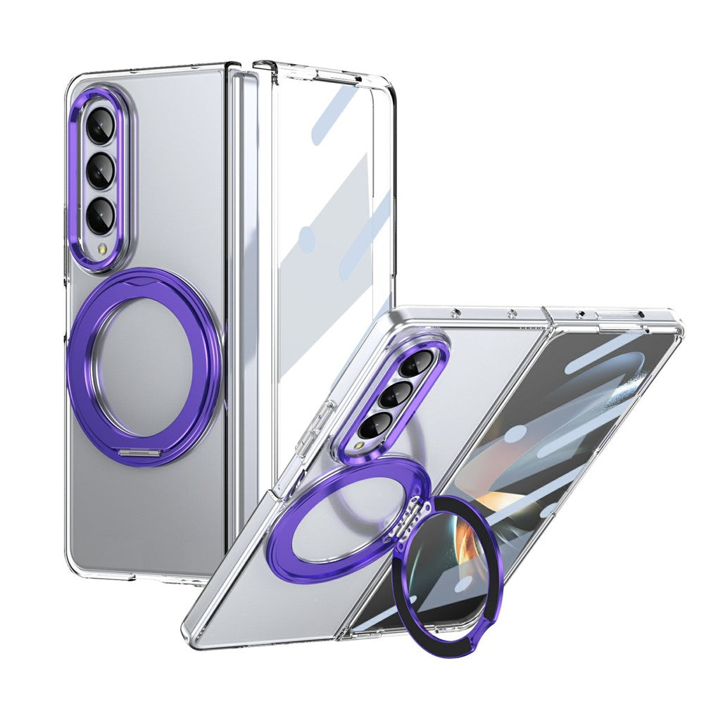 Samsung Galaxy Z Fold4 5G-cover med magnetisk støttefod, transparent PC-mobilcover med HD-skærmfilm