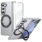 Til Samsung Galaxy Z Fold5 5G Cover Magnetisk Støttefod Gennemsigtigt PC Telefoncover med HD Skærmfilm