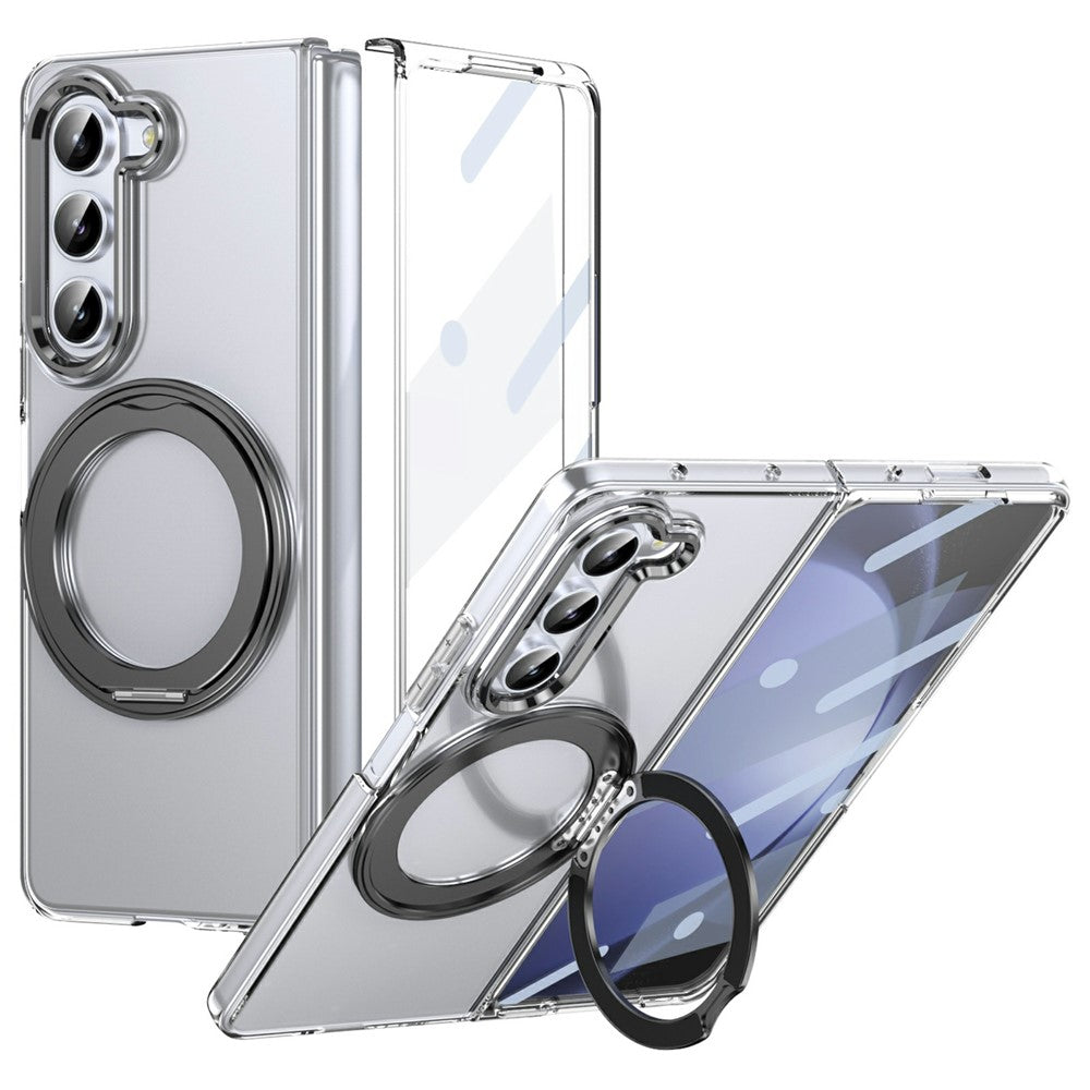 Til Samsung Galaxy Z Fold5 5G Cover Magnetisk Støttefod Gennemsigtigt PC Telefoncover med HD Skærmfilm