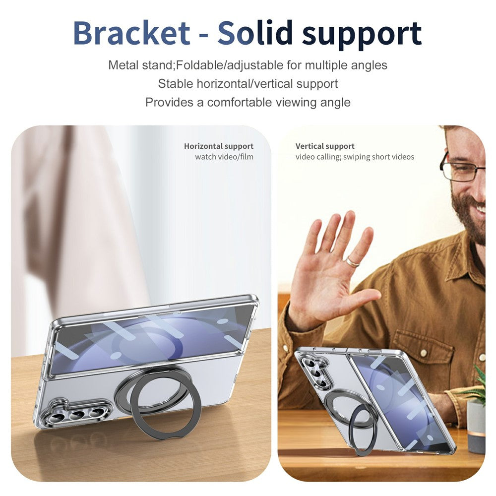 Til Samsung Galaxy Z Fold5 5G Cover Magnetisk Støttefod Gennemsigtigt PC Telefoncover med HD Skærmfilm