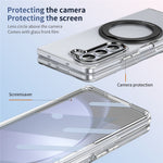 Til Samsung Galaxy Z Fold5 5G Cover Magnetisk Støttefod Gennemsigtigt PC Telefoncover med HD Skærmfilm