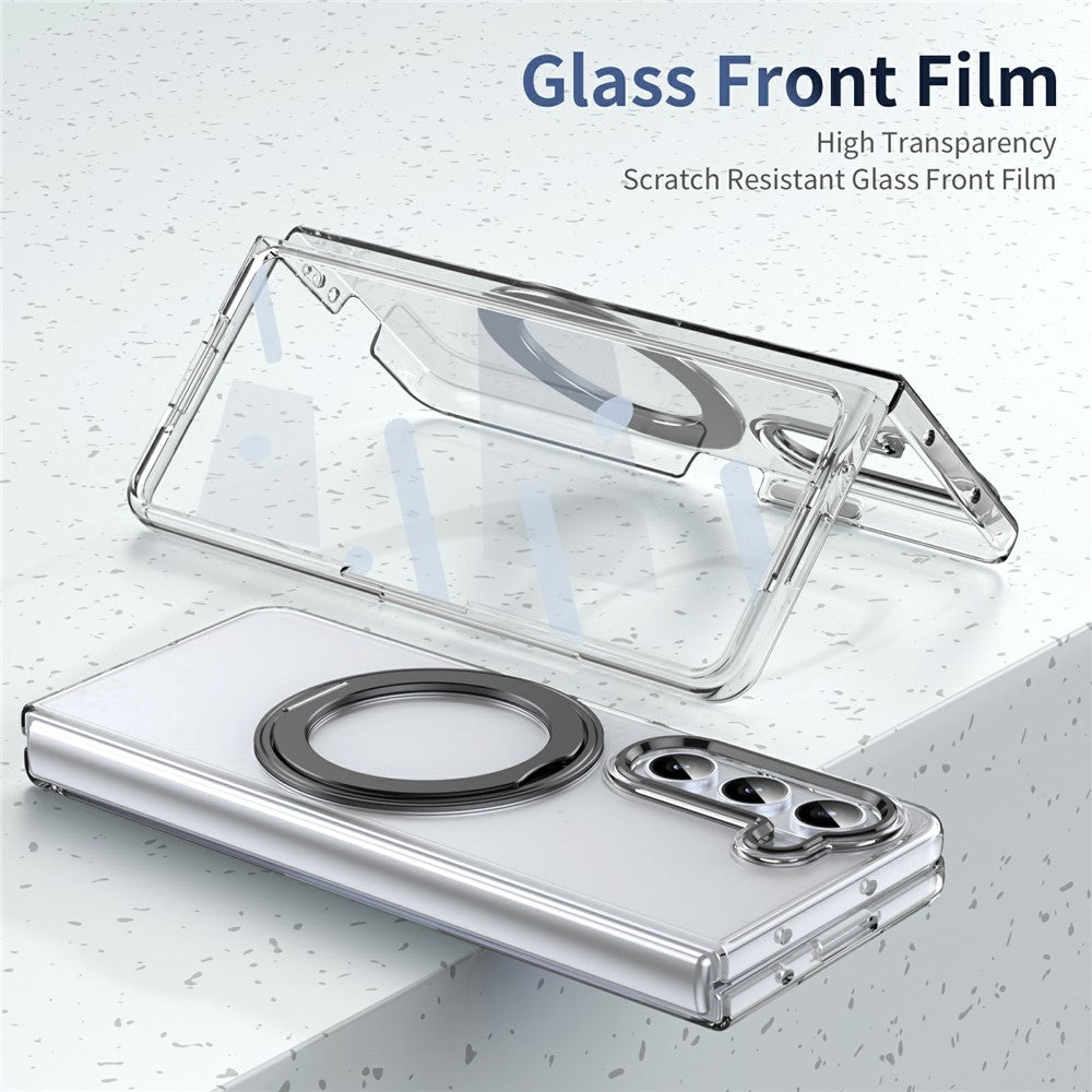 Til Samsung Galaxy Z Fold5 5G Cover Magnetisk Støttefod Gennemsigtigt PC Telefoncover med HD Skærmfilm