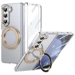 Til Samsung Galaxy Z Fold5 5G Cover Magnetisk Støttefod Gennemsigtigt PC Telefoncover med HD Skærmfilm