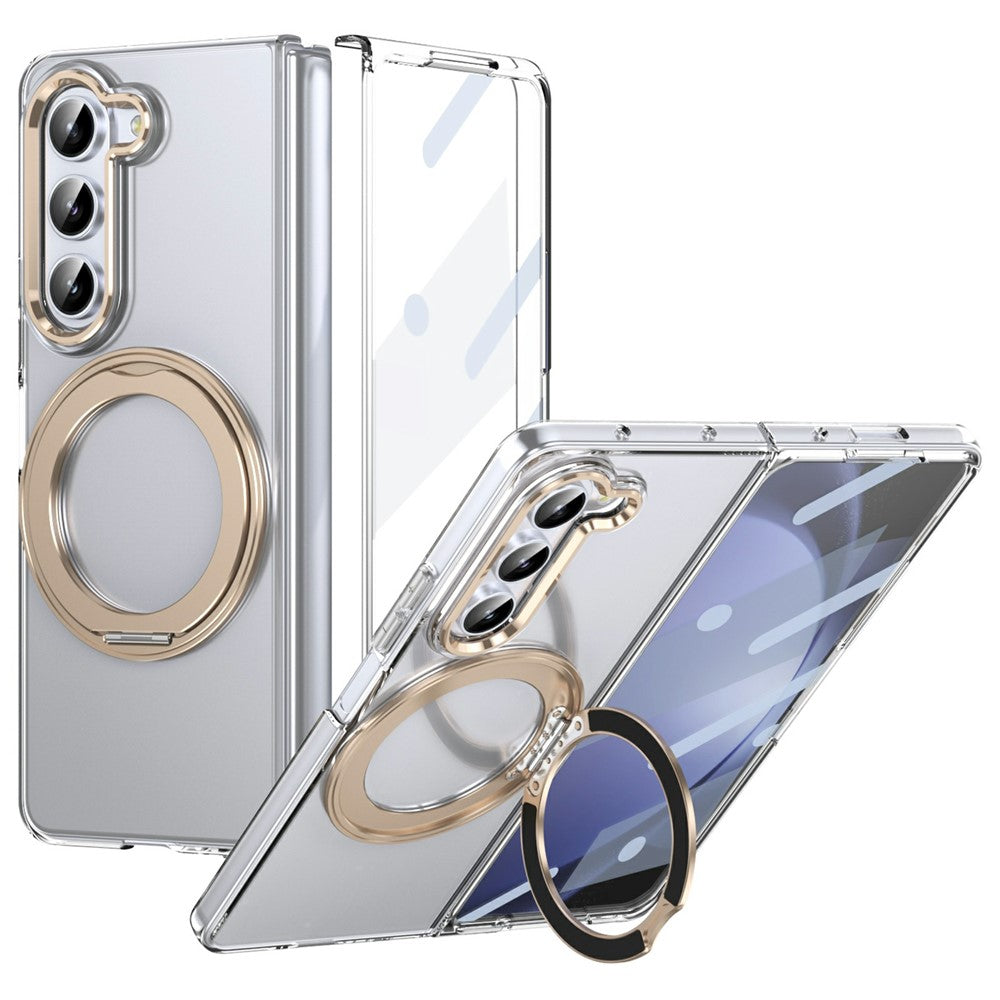 Til Samsung Galaxy Z Fold5 5G Cover Magnetisk Støttefod Gennemsigtigt PC Telefoncover med HD Skærmfilm